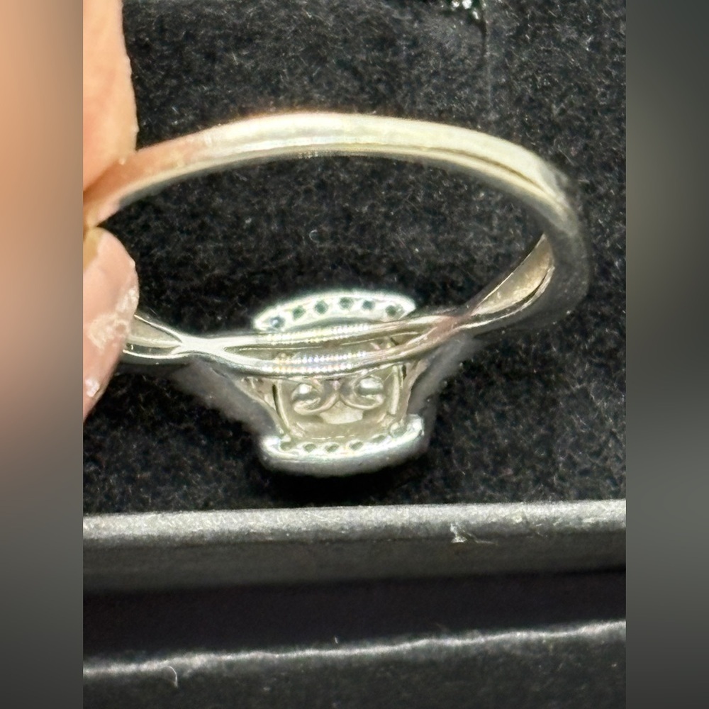 SOLD! 1ct TW Diamond 10K White Gold Dbl Sq Halo Twisted Shank Scroll Bskt Zales - Picture 9 of 14